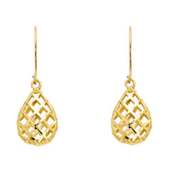 14k Yellow Gold Hanging Mesh Teardrop Drop Earrings Fancy Fashion Diamond Cut Genuine Polished 15mm
