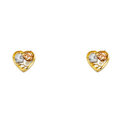 Heart Flower Butterfly Post Stud Earrings 14k Yellow White Rose Gold Tricolor Filigree New 8mm x 7mm