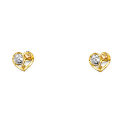 14k Tricolor Gold Love Lock And Key Heart Post Stud Earrings Diamond Cut Polished Small 8mm x 7mm