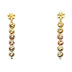Flower Diamond Cut Post Hanging Earrings Fancy Design Fashion Genuine 14k Tricolor Gold 28mm x 3mm