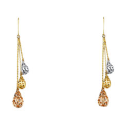 Fancy Diamond Cut Preforated Drops Hanging Chains Earrings Genuine 14k Tricolor Gold New 48mm x 7mm