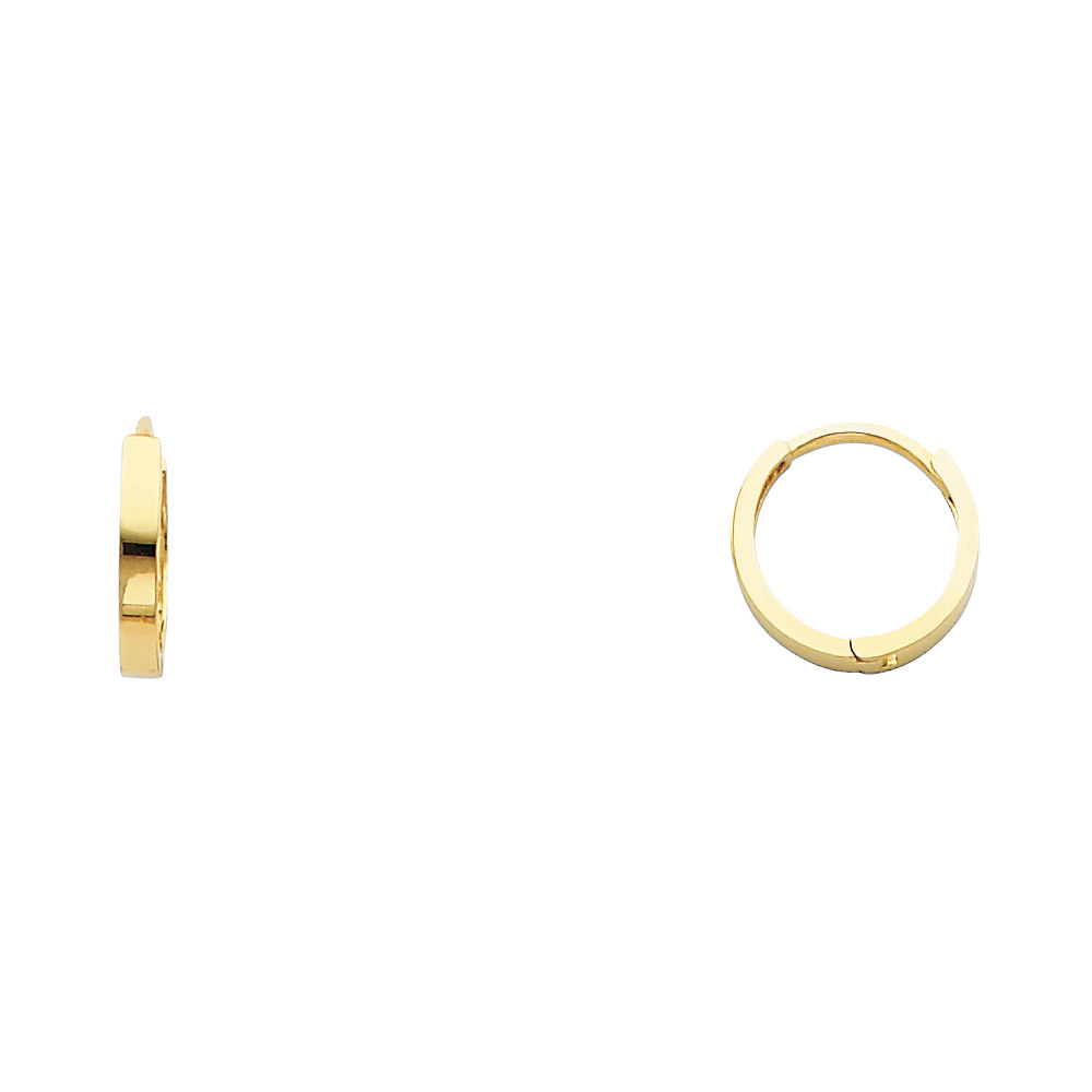14k Yellow Gold Square Tube Huggie Hoop Earrings Genuine Polished Finish Round Small New 11mm x 2mm