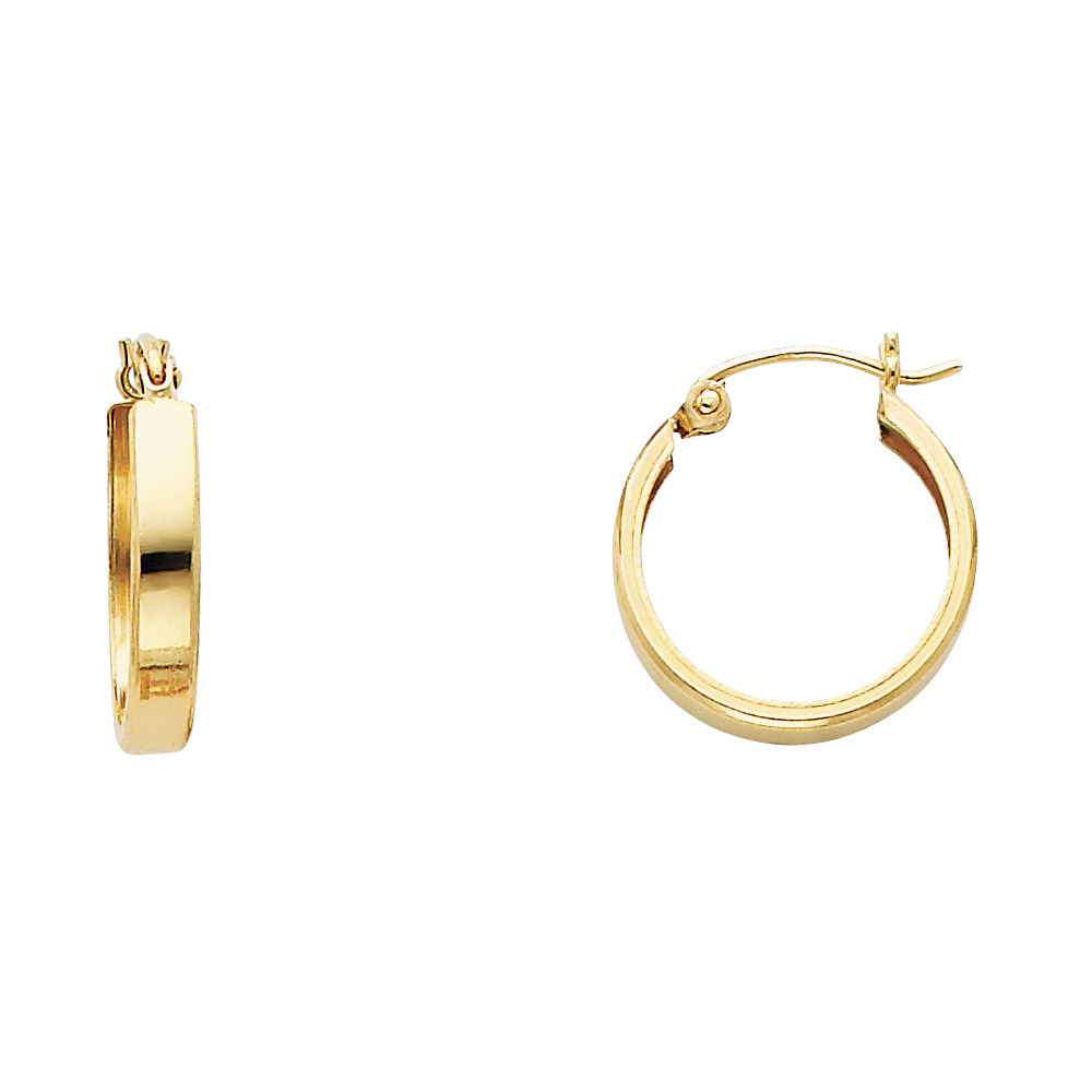 14k Yellow Gold Plain Square Tube Round Huggie Hoop Earrings Genuine French Lock Polished 15mm x 3mm