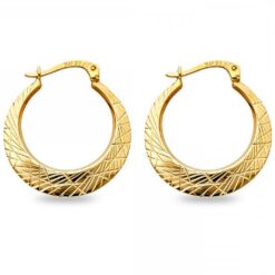 Round Tapered Hoops Diamond Cut Earrings 14k Yellow Gold French Lock Fashion Design 20mm x 2.5mm