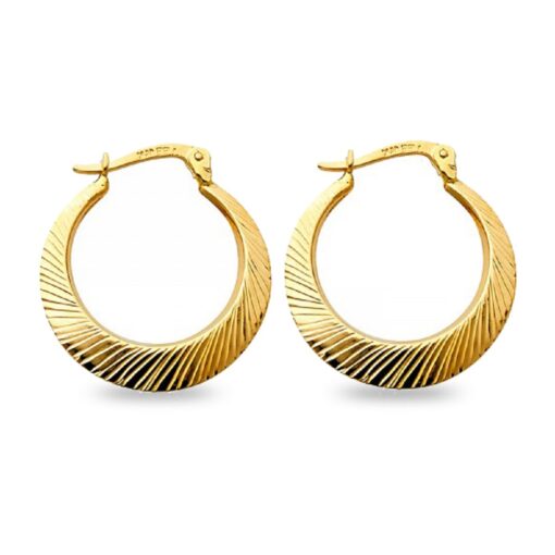 14k Yellow Gold Round Diamond Cut French Lock Hoop Earrings Fashion Design Genuine 20mm x 2.5mm