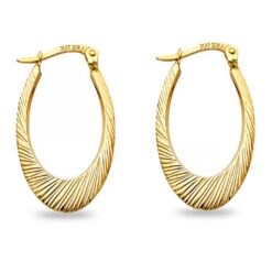 14k Yellow Gold French Lock Oval Hoop Earrings Diamond Cut Polished Fashion Genuine 25mm x 1.7mm