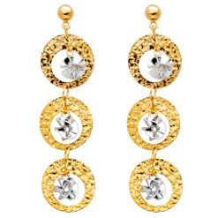 14k Yellow White Two Tone Gold Circle 3 Tier Drop Flower Diamond Cut Fancy Earrings Polished 40mm