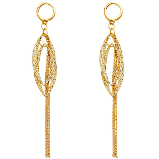 14k Yellow Gold Fancy Design Chains Hanging Long Earrings Diamond Cut Fashion Polished Genuine 87mm