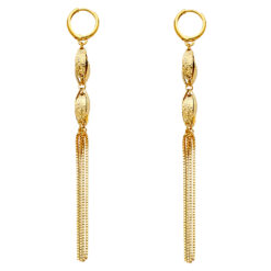 Fancy Long Chains Hanging Diamond Cut Earrings Polished 14k Yellow Gold Fashion Design Genuine 85mm