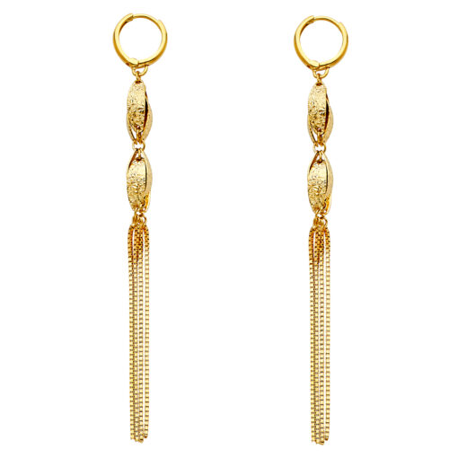 Fancy Long Chains Hanging Diamond Cut Earrings Polished 14k Yellow Gold Fashion Design Genuine 85mm