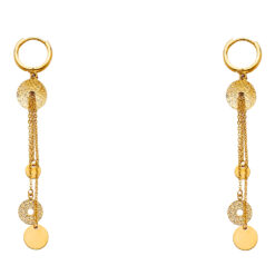 14k Yellow Gold Circle Hanging Earrings Long Chains Fancy Fashion Design Diamond Cut Genuine 65mm