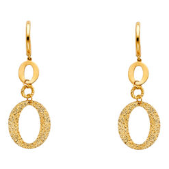 14k Yellow Gold Women Circle Hanging Earrings Diamond Cut Fancy Design Polished Fashion Genuine 43mm