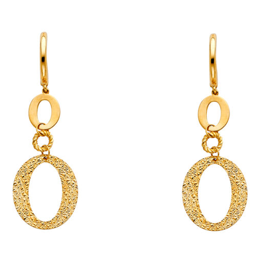 14k Yellow Gold Women Circle Hanging Earrings Diamond Cut Fancy Design Polished Fashion Genuine 43mm