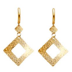 Women 14k Yellow Gold Diamond Cut Fancy Earrings Hanging Design High Polished Style Genuine New 40mm
