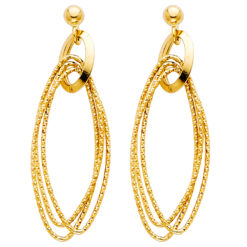 Oval Drop Fashion Design Hanging Diamond Cut Earrings 14k Yellow Gold Polished Fancy Genuine 45mm