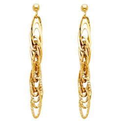 14k Yellow Gold Diamond Cut Long Hanging High Fashion Style Earrings Fancy Design Genuine Women 55mm