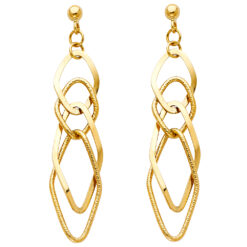 Ladies 14k Yellow Gold Fancy Design Hanging Drop Earrings Fashion Style Diamond Cut Genuine New 60mm