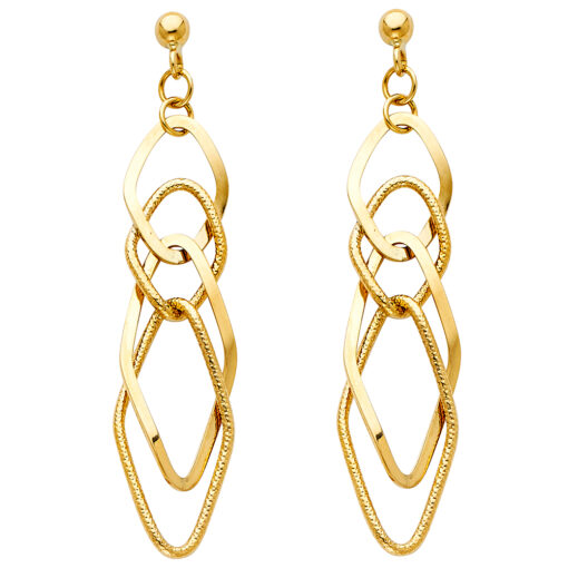 Ladies 14k Yellow Gold Fancy Design Hanging Drop Earrings Fashion Style Diamond Cut Genuine New 60mm