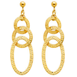 Greek Design Hanging Earrings 14k Yellow Gold Diamond Cut Fancy Fashion Style Polished Genuine 50mm