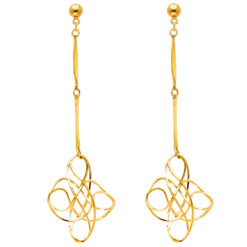 Womens Long Fashion Drop Earrings Genuine 14k Yellow Gold Hanging Design Fancy Polished Style 50mm