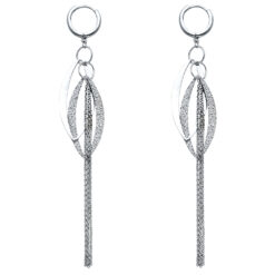 14k White Gold Ladies Diamond Cut Fashion Design Long Hanging Earrings Genuine Polished Fancy 87mm