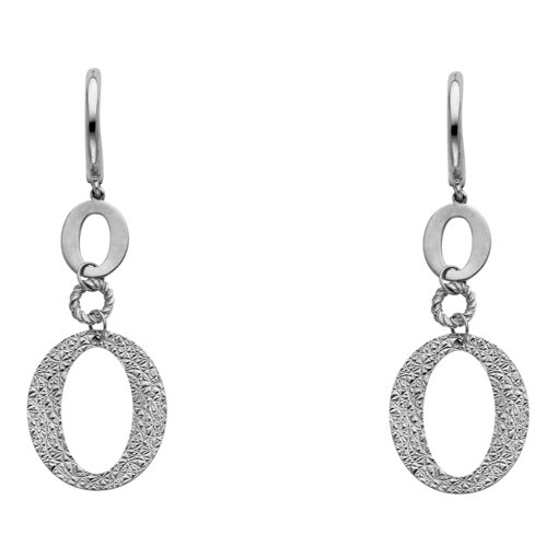 14k White Gold Fancy Circle Hanging Diamond Cut Earrings Fashion Polished Design For Ladies New 43mm