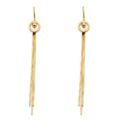 14k Yellow Gold Long Fancy Hanging Earrings With Chains Designer Look Diamond Cut Genuine New 65mm