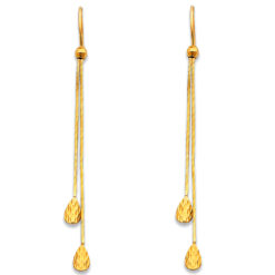 Long Hanging Diamond Cut Drop Earrings Double Chain Design 14k Yellow Gold Polished Fashion New 55mm