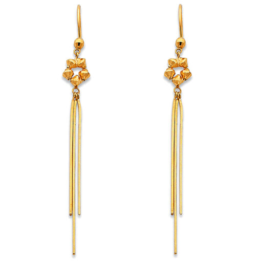 Diamond Cut Flower Fashion Hanging Earrings Genuine 14k Yellow Gold Polished Fancy Design Women 65mm