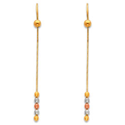 Ladies Single Chain Diamond Cut Balls Hanging Style Earrings Fashion Genuine 14k Tricolor Gold 60mm