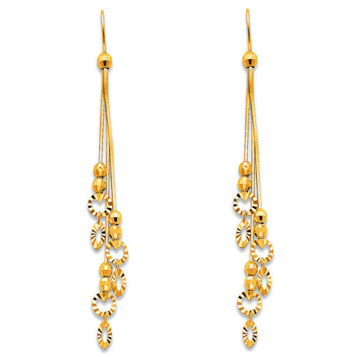 14k Yellow Gold Womens Fashion Diamond Cut Dangling Fancy Earrings High Polished Design Genuine 70mm