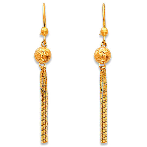 Fancy Disco Ball Hanging Earrings Genuine 14k Yellow Gold Chains Fashion Style Genuine Womens 50mm