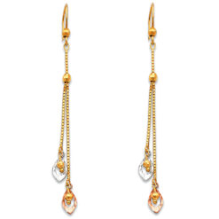 Fancy Hanging Drop Dangling Earrings Genuine 14k Tricolor Gold Diamond Cut Fashion Polished New 65mm