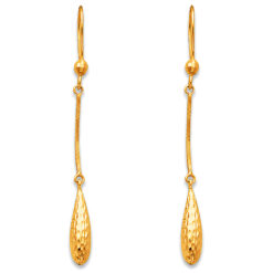 Long Drop Hanging Earrings Fashion Style Fancy Polished Diamond Cut Genuine 14k Yellow Gold New 50mm