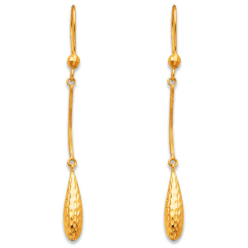 Long Drop Hanging Earrings Fashion Style Fancy Polished Diamond Cut Genuine 14k Yellow Gold New 50mm