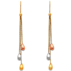 14k Tricolor Gold Dangling Drops Diamond Cut Fancy Fashion Earrings Hanginng Diamond Cut Design 72mm