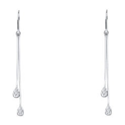 Ladies Drop Dangling Earrings Hanging Long String Diamond Cut Genuine 14k White Gold Polished 55mm
