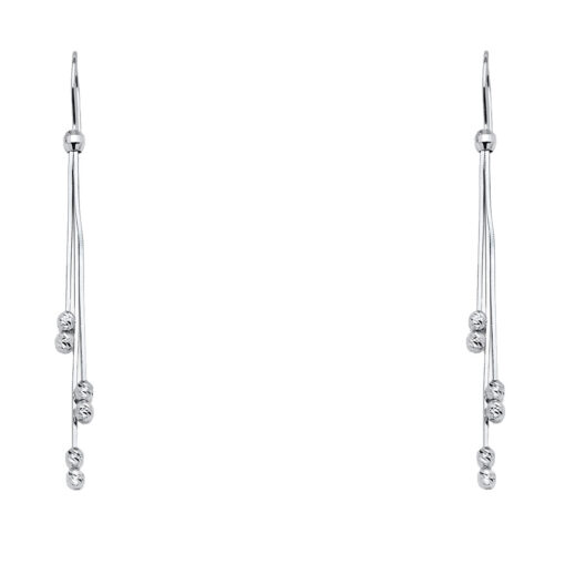 Ladies Diamond Cut Disco Balls Dangling Hanging Fancy Earrings Genuine 14k White Gold Chains 65mm
