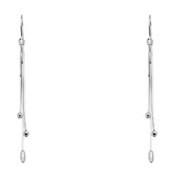 Solid Box Chain Hanging Earrings With Diamond Balls Dangling Genuine 14k White Gold Fashion New 70mm