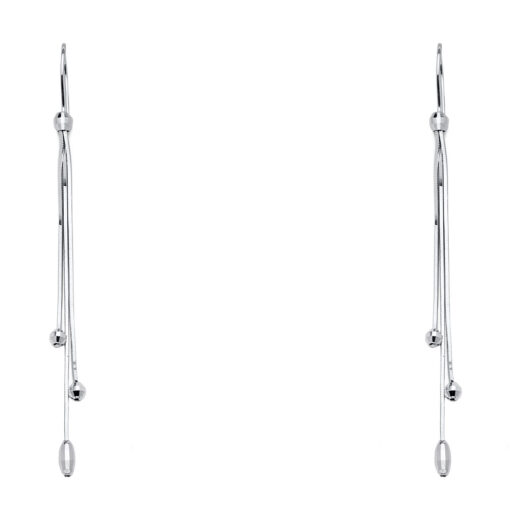 Solid Box Chain Hanging Earrings With Diamond Balls Dangling Genuine 14k White Gold Fashion New 70mm