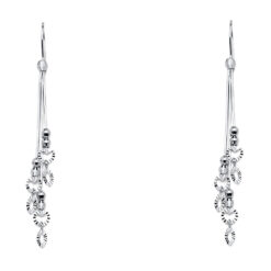 Diamond Cut Hearts & Circles Dangling Fashion Earrings Genuine 14k White Gold Fancy Design New 65mm