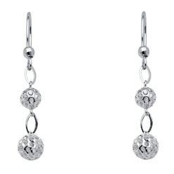 14k White Gold Round Disco Ball Dangling Earrings Hanging Perforated Fancy Stlye Fashion Design 35mm