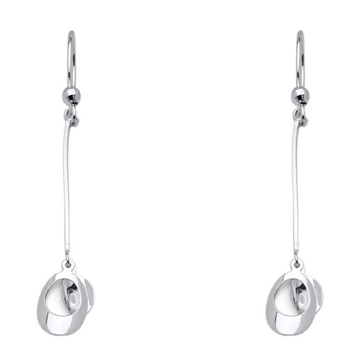 Solid Box Chain Dangling Circle Long Earrings Polished Genuine 14k White Gold Fancy Fashion New 50mm