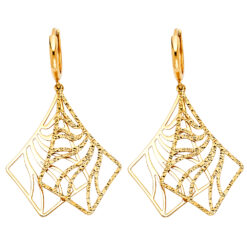 Women 14k Yellow Gold Diamond Cut Fancy Hanging Earrings Polished Fashion Design Genuine 40mm x 20mm
