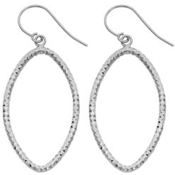 14k White Gold Oval Hoop Hook Fluted Hanging Earrings Polished Textured Fashion Genuine 40mm x 22mm