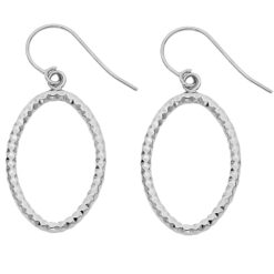 Oval Fluted Hoop Earrings 14k White Gold Textured Hook Fashion Hanging Design Genuine 30mm x 18mm