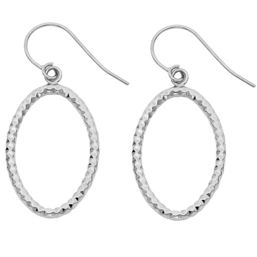 Oval Fluted Hoop Earrings 14k White Gold Textured Hook Fashion Hanging Design Genuine 30mm x 18mm