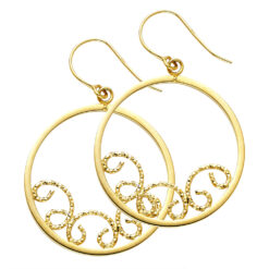 14k Yellow Gold Ladies Fancy Shape Round Hoop Hook Earrings Fashion Diamond Cut Genuine 30mm x 30mm