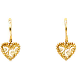 Heart Motif Earrings 14k Yellow Gold Diamond Cut Fancy Fashion Design Polished Genuine 20mm x 10mm
