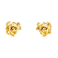 Open Rose Flower Stud Earrings Genuine 14k Yellow Gold Diamond Cut Polished Finish New 9.9mm x 9.9mm
